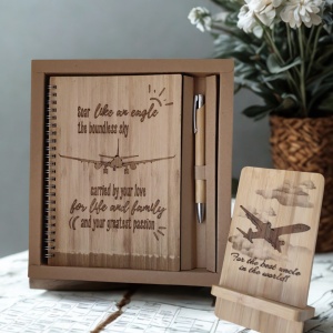 Office SET agenda personalizata si pix cu suport pentru telefon telefon bambus