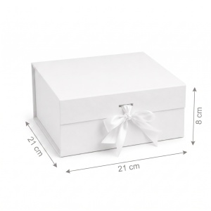 Cutie Cadou 21x21x8 cm, cu Fundă Decorativă, Elegantă, Alb, KRM113-41 - Img 2