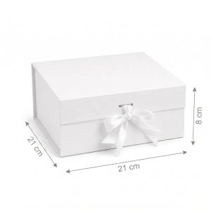 Cutie Cadou 21x21x8 cm, cu Fundă Decorativă, Elegantă, Alb, KRM113-41 - Img 2