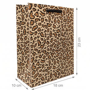 Pungă Cadou 18x10x23 cm din Carton Premium cu Șnur Textil, Model Leopard Clasic, Set 12 Bucăți, Pungi Cadou Elegante Angro KRM5351T - Img 2