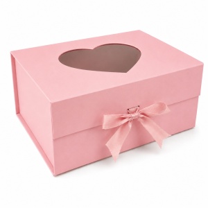 Cutie Cadou Pliabilă 39x28x17 cm cu Fereastră Inimă, Carton Rigid Premium, Panglică Satin și Stickere Autoadezive – KRM5197 - Img 3