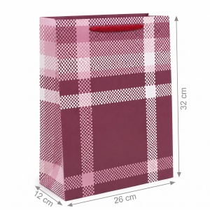 Pungă Cadou 26x12x32 cm, Model Carouri Bordo, cu Mâner Textil, KRM5358.1 - Img 4
