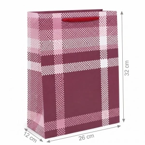 Pungă Cadou 26x12x32 cm, Model Carouri Bordo, cu Mâner Textil, KRM5358.1 - Img 4
