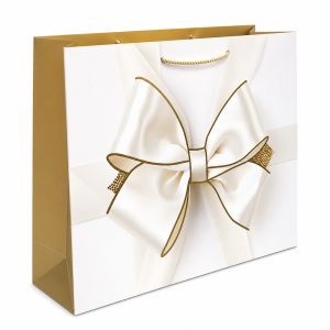 Pungi Cadou Premium - 60 x 40 x 22 cm - Mari din Carton Gros cu Fund Dublu, Set 12 Bucăți, 4 Modele Elegante cu Fundă Satinată, Mânere Textile Rezistente - KRMP075.FUNDA - Img 2