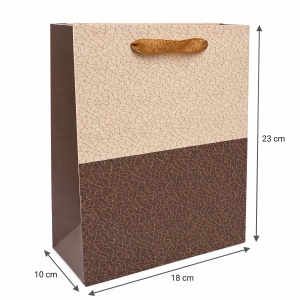 Pungă Cadou 18x10x23 cm, Model Maro și Crem, cu Mâner Textil, 12 Buc/Set, KRM5351.5 - Img 2