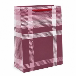 Pungă Cadou 26x12x32 cm, Model Carouri Bordo, cu Mâner Textil, KRM5358.1