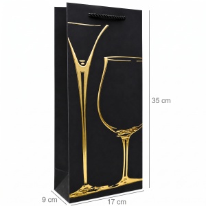 Pungă Cadou pentru Sticlă 17x9x35 cm din Carton Premium, Design Pahar Elegant, Pungă pentru Vin și Șampanie, Set 12 Bucăți, KRM5372.S - Img 4