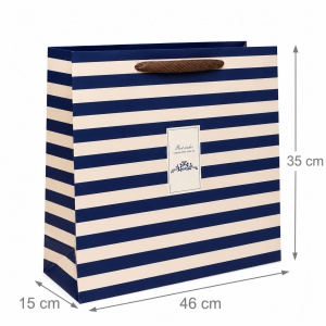 Pungă Cadou Mare 46x15x35 cm, Model Dungi Bleumarin și Crem, cu Mâner Textil, KRM5429.3 - Img 2