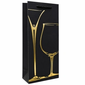 Pungă Cadou pentru Sticlă 17x9x35 cm din Carton Premium, Design Pahar Elegant, Pungă pentru Vin și Șampanie, Set 12 Bucăți, KRM5372.S