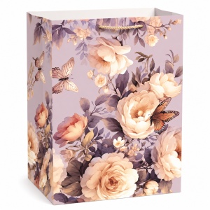 Pungă de Cadou 36.5 x 54 x 30 cm Premium Florală, Carton Gros cu Fund Dublu, Mânere Textile, Model Floral Elegant, Set 12 Bucăți - KRMP080.FLORAL - Img 3