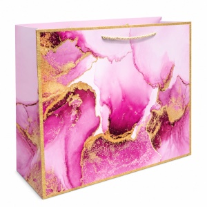 Pungi Cadou - 59 x 44 x 17 cm - Premium Mari din Carton Gros cu Fund Dublu, Set 12 Bucăți, 4 Modele Abstracte cu Accente Aurii, Mânere Textile Rezistente – KRM5368A