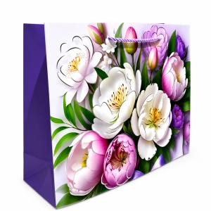 Pungi Cadou Premium 38 x 32 x 12 cm, Carton Gros cu Fund Dublu, Set 12 Bucăți, 4 Modele Florale Elegante, Mânere Textile Rezistente – KRMP077.FLORAL