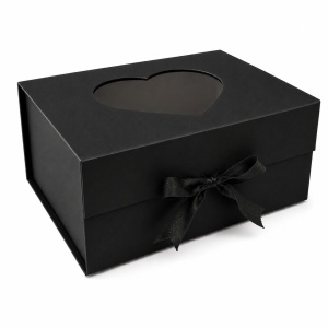 Cutie Cadou Pliabilă 39x28x17 cm cu Fereastră Inimă, Carton Rigid Premium, Panglică Satin și Stickere Autoadezive – KRM5197 - Img 4