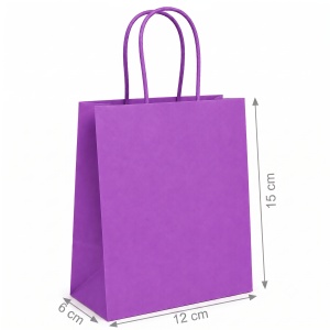 Pungă Cadou din Hârtie 12x6x15 cm, Mov, cu Mâner Răsucit din Hârtie, Set 12 Bucăți, KRM4622 - Img 6