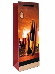 Pungă Cadou pentru Sticlă 12x10x36 cm, Model Sticlă, cu Mâner Textil, 12 Buc/Set, KRM5351.B