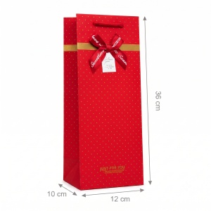 Pungă Cadou pentru Sticle 12x10x36 cm, cu Fundă Decorativă și Mâner Textil, pentru Vin, Șampanie și Băuturi Cadou, Set 12 Bucăți, KRM5372.4 - Img 3
