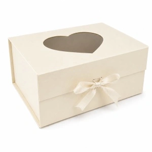 Cutie Cadou Pliabilă 39x28x17 cm cu Fereastră Inimă, Carton Rigid Premium, Panglică Satin și Stickere Autoadezive – KRM5197