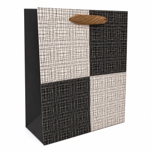Pungă Cadou 18x10x23 cm, Model Alb-Negru cu Mâner Textil, 12 Buc/Set, KRM5351.6