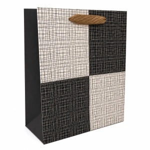 Pungă Cadou 18x10x23 cm, Model Alb-Negru cu Mâner Textil, 12 Buc/Set, KRM5351.6