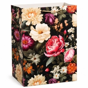 Pungă de Cadou 36.5 x 54 x 30 cm Premium Florală, Carton Gros cu Fund Dublu, Mânere Textile, Model Floral Elegant, Set 12 Bucăți - KRMP080.FLORAL - Img 4