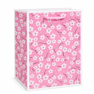 Pungi Cadou 17.5 x 25.5 x 17 cm, Premium Florale, Carton Gros cu Fund Dublu, Set 4 Modele Diferite, Mânere Textile, Set 12 Bucăți – KRMP082.FLORAL
