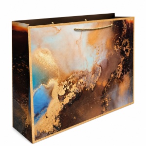 Pungi Cadou - 59 x 44 x 17 cm - Premium Mari din Carton Gros cu Fund Dublu, Set 12 Bucăți, 4 Modele Abstracte cu Accente Aurii, Mânere Textile Rezistente – KRM5368A - Img 2
