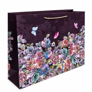 Pungi Cadou - 59 x 44 x 17 cm - Premium Mari din Carton Gros cu Fund Dublu, Set 12 Bucăți, 3 Modele Abstracte cu Accente Aurii, Mânere Textile Rezistente – KRM5368B.FLORAL