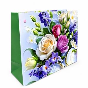 Pungi Cadou Premium 38 x 32 x 12 cm, Carton Gros cu Fund Dublu, Set 12 Bucăți, 4 Modele Florale Elegante, Mânere Textile Rezistente – KRMP077.FLORAL - Img 2