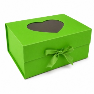 Cutie Cadou Pliabilă 39x28x17 cm cu Fereastră Inimă, Carton Rigid Premium, Panglică Satin și Stickere Autoadezive – KRM5197 - Img 5