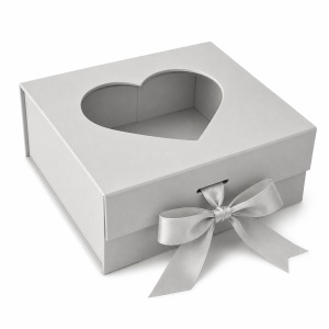 Cutie Cadou Premium 20x18x8 cm cu Fereastră Inimă și Fundă Satinată, , Culori Diverse KRM5193 - Img 4