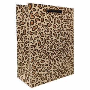 Pungă Cadou 18x10x23 cm din Carton Premium cu Șnur Textil, Model Leopard Clasic, Set 12 Bucăți, Pungi Cadou Elegante Angro KRM5351T