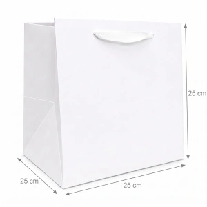 Pungă Cadou Lată 25x25x25 cm din Carton Premium, Culori Uni, Pungă pentru Cadouri Voluminoase, Set 12 Bucăți, KRM4667 - Img 5