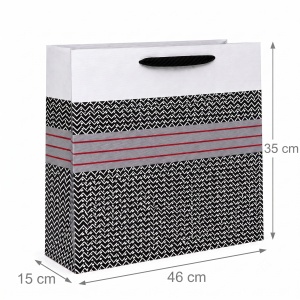 Pungă Cadou Mare 46x15x35 cm, Model Alb-Negru cu Dungi Roșii, cu Mâner Textil, KRM5429.2 - Img 2