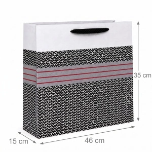 Pungă Cadou Mare 46x15x35 cm, Model Alb-Negru cu Dungi Roșii, cu Mâner Textil, KRM5429.2 - Img 2