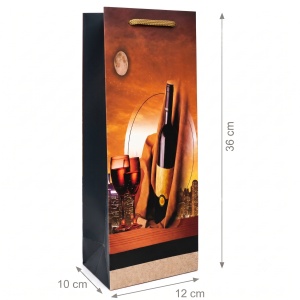 Pungă Cadou pentru Sticlă 12x10x36 cm, Model Sticlă, cu Mâner Textil, 12 Buc/Set, KRM5351.B - Img 2