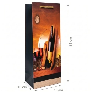 Pungă Cadou pentru Sticlă 12x10x36 cm, Model Sticlă, cu Mâner Textil, 12 Buc/Set, KRM5351.B - Img 2