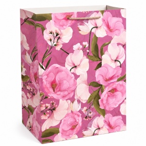 Pungă de Cadou 36.5 x 54 x 30 cm Premium Florală, Carton Gros cu Fund Dublu, Mânere Textile, Model Floral Elegant, Set 12 Bucăți - KRMP080.FLORAL