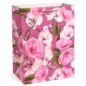 Pungă de Cadou 36.5 x 54 x 30 cm Premium Florală, Carton Gros cu Fund Dublu, Mânere Textile, Model Floral Elegant, Set 12 Bucăți - KRMP080.FLORAL