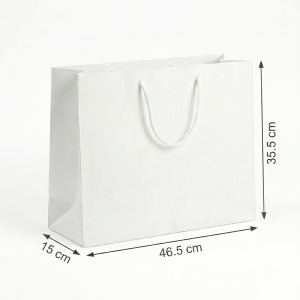 Pungă de Cadou 46.5 x 35.5 x 15 cm Premium „Best Wishes”, Carton Gros cu Fund Dublu, Mânere Textile, Model Geometric Alb-Auriu, Set 12 Bucăți - KRM5427 - Img 3