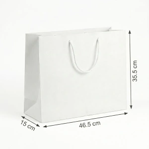 Pungă de Cadou 46.5 x 35.5 x 15 cm Premium „Best Wishes”, Carton Gros cu Fund Dublu, Mânere Textile, Model Geometric Alb-Auriu, Set 12 Bucăți - KRM5427 - Img 3