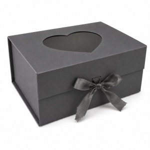 Cutie Cadou Pliabilă 39x28x17 cm cu Fereastră Inimă, Carton Rigid Premium, Panglică Satin și Stickere Autoadezive – KRM5197 - Img 2
