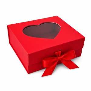 Cutie Cadou Premium 20x18x8 cm cu Fereastră Inimă și Fundă Satinată, , Culori Diverse KRM5193