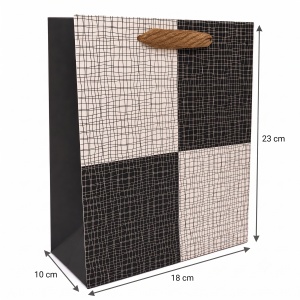 Pungă Cadou 18x10x23 cm, Model Alb-Negru cu Mâner Textil, 12 Buc/Set, KRM5351.6 - Img 2