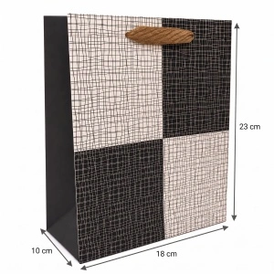 Pungă Cadou 18x10x23 cm, Model Alb-Negru cu Mâner Textil, 12 Buc/Set, KRM5351.6 - Img 2