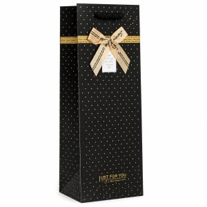 Pungă Cadou pentru Sticle 12x10x36 cm, cu Fundă Decorativă și Mâner Textil, pentru Vin, Șampanie și Băuturi Cadou, Set 12 Bucăți, KRM5372.4
