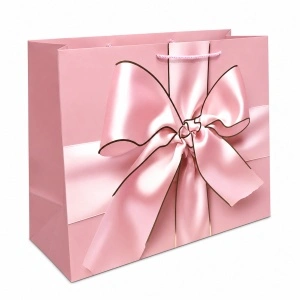 Pungi Cadou Premium - 60 x 40 x 22 cm - Mari din Carton Gros cu Fund Dublu, Set 12 Bucăți, 4 Modele Elegante cu Fundă Satinată, Mânere Textile Rezistente - KRMP075.FUNDA