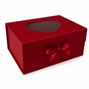 Cutie Cadou Pliabilă 39x28x17 cm cu Fereastră Inimă, Carton Rigid Premium, Panglică Satin și Stickere Autoadezive – KRM5197 - Img 9