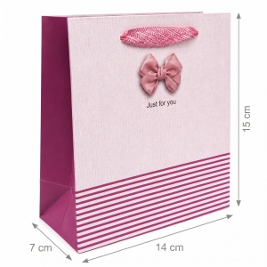 Pungă Cadou 14x7x15 cm, Model cu Fundă și Mâner Textil, 12 Buc/Set, KRM5343.A - Img 4