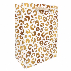 Pungă Cadou 18x10x23 cm din Carton Premium cu Șnur Textil, Model Leopard, Set 12 Bucăți, Pungi Cadou Elegante Angro KRM5351.T