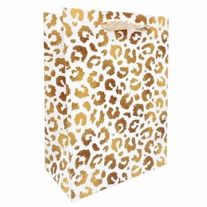 Pungă Cadou 18x10x23 cm din Carton Premium cu Șnur Textil, Model Leopard, Set 12 Bucăți, Pungi Cadou Elegante Angro KRM5351.T
